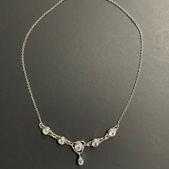 Vintage Blue Stone Pendant Silver Necklace - Picture 1 of 4